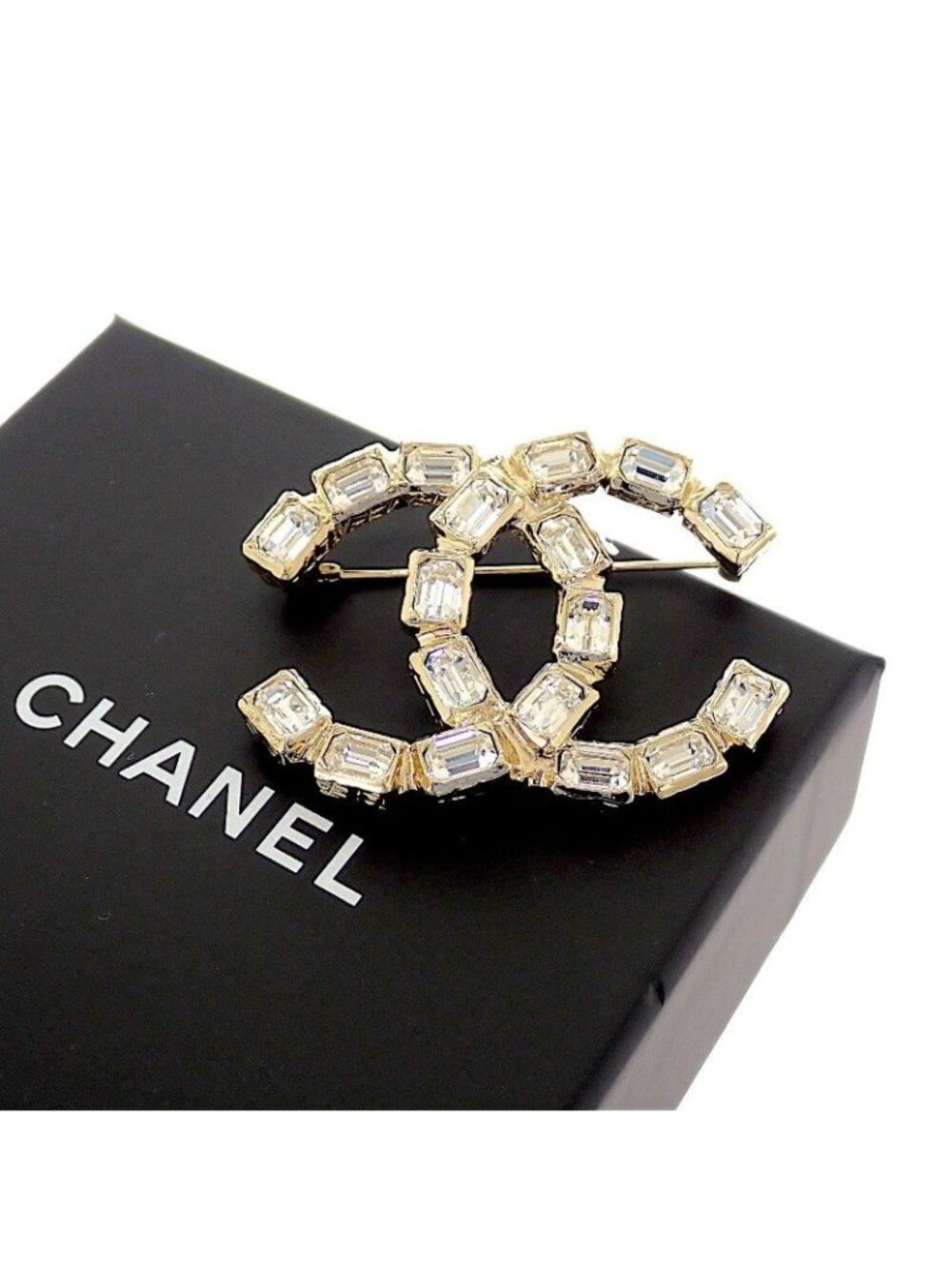 Chanel CC Logo Brooch Metal Crystal Gold